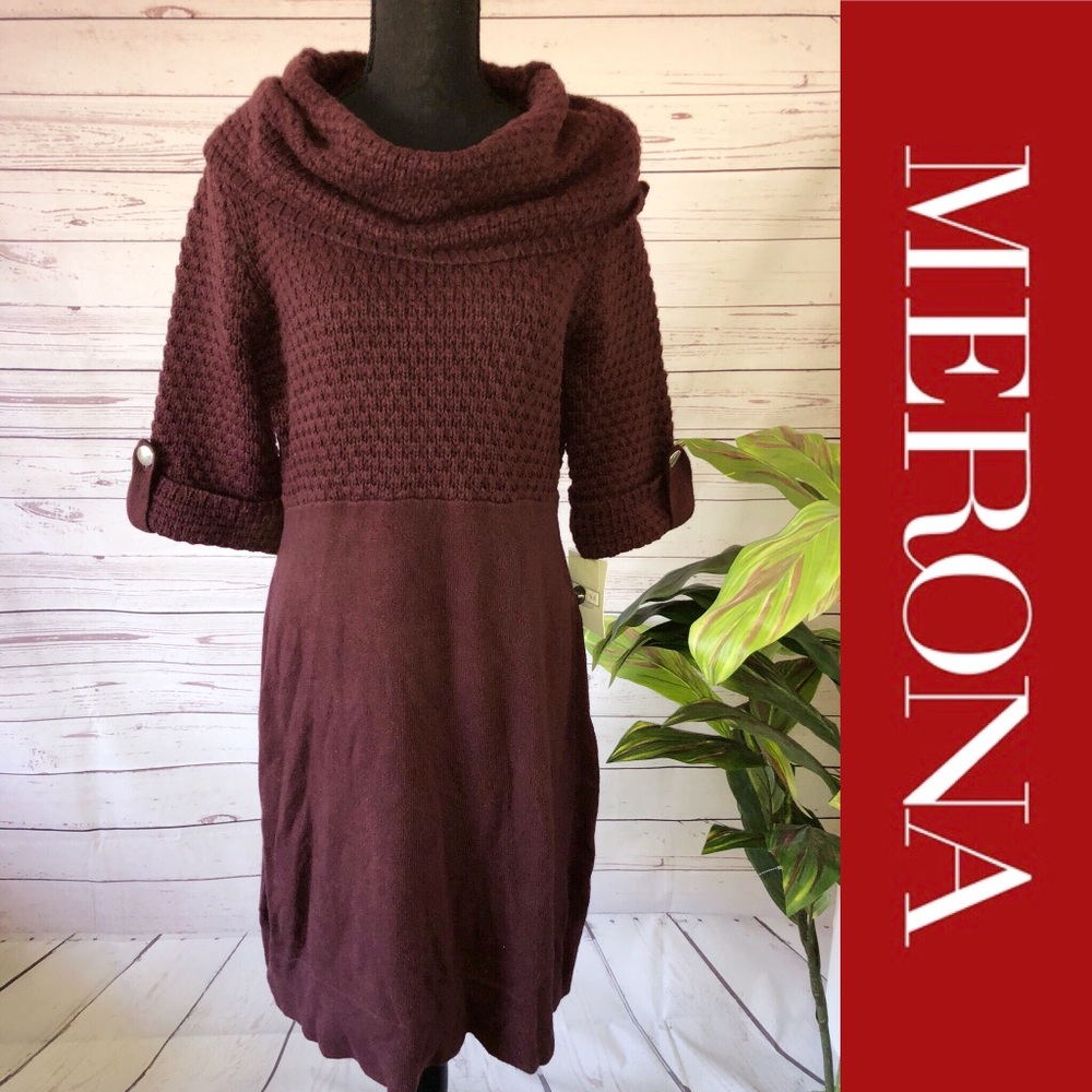NEW Burgundy Wide Cowl Neck Sweater Dress